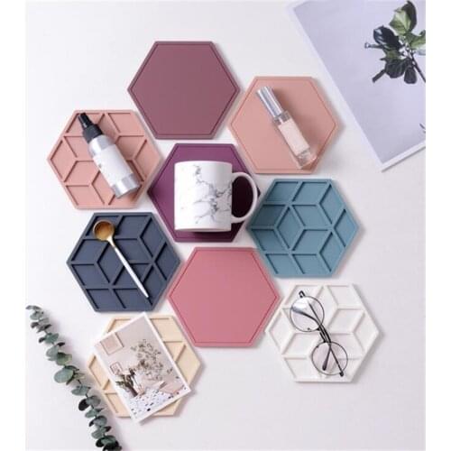 Creative Silicone Coasters Anti Slip Heat-insulated Cup Mats Chic Hexagon Hollow Cups Mugs Pad INS Home Decoration 1pc