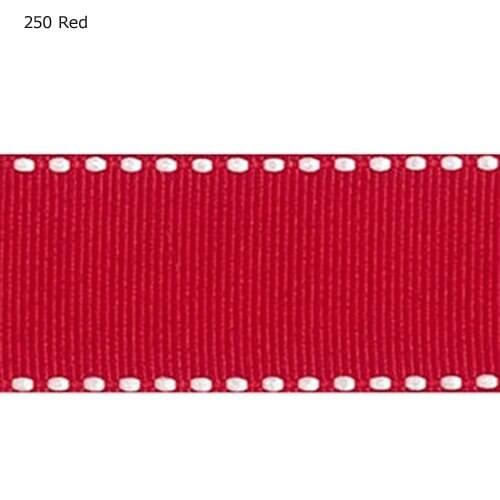 3/8" inch (9mm) White edge stitch Red ribbon