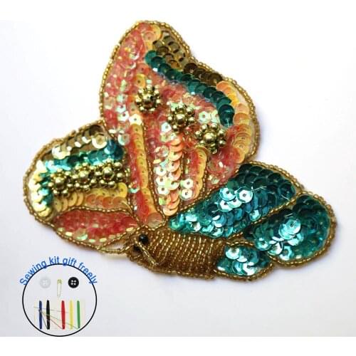 Fashion butterfly beaded applique for clothing DIY sew on rhinestone patches Embroidery parches for clothes bordados para ropa