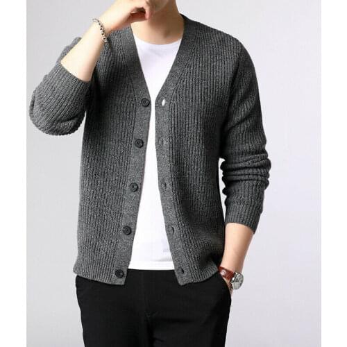 Mens Knit Waistcoat Button Front Cardigan Warm Rib Sweater Long Sleeve Vest