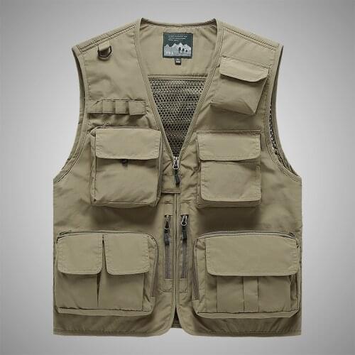 Men vest multi-pocket thin section outdoor breathable outdoor solid color zipper double-layer sport Trends clohtes waistcoat top