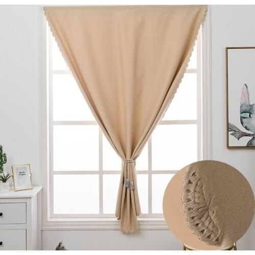 Pure Color Blinds Finished Drapes for Kitchen Bedroom Window Polyester Velcro Top High Precision Living Room Blackout Curtain