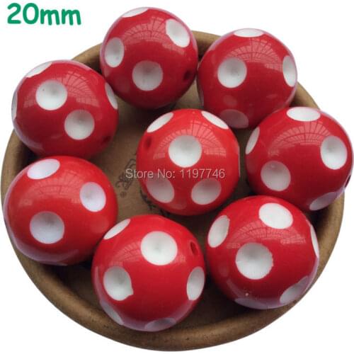 Wholesale 20mm 100pcs Hot Red resin round loose Chunky Polka Dots Gumball bubblegum beads for girls necklace