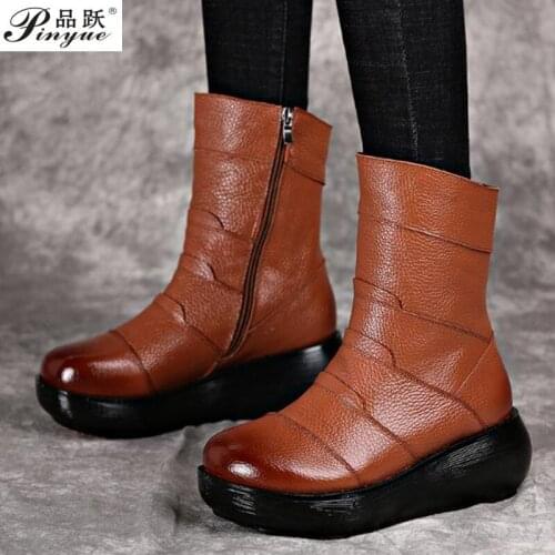 Autumn womens shoes leather boots women handmade retro flat shoes ankle shoes women winter zapatos de mujer booties