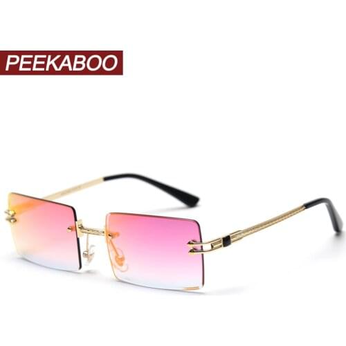 Peekaboo male square woman sunglasses rimless 2021 summer high quality rectangular glasses for men gold framless uv400