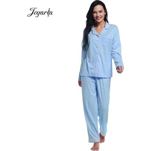 Joyaria 100% Cotton Pajamas Women Long Sleeve Pjs Sets Sleepwear with Pocket Pyjama tops and Bottoms Button Down Pijamas Women