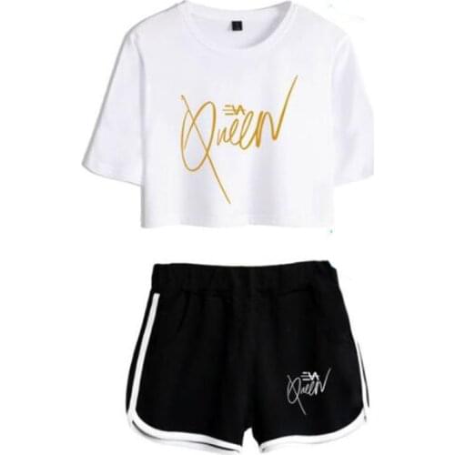 Novelty Harajuku Fashion Design Trendy Eva Queen Two Piece Set Women Sexy Shorts+lovely T-shirt Cute Classic Sport Girl suits