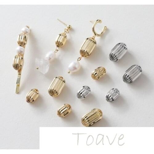 Gold-plated copper plated real gold fold oval beads diy straight hole beads bracelet line accessories