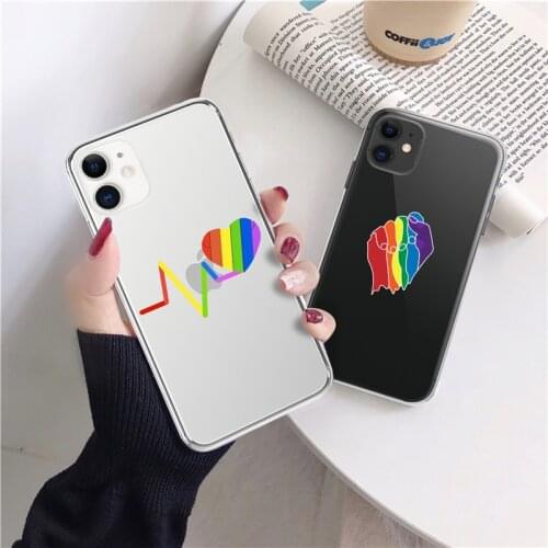Tranaparent Soft Rainbow Love Heart LGBT Letter Case For iPhone 11 Pro Max 6 6S 7 8 Plus X XR XS Max 5S SE 2020 Clear Back Cover