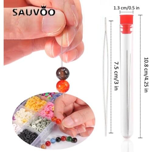 SAUVOO 4 Size 5PCS Bead Needle Big Eye Curved Open Metal Beading Needles With Needle Bottle For Jewelry Making Tool