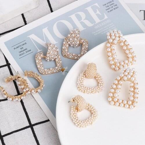 HYSECMAO Vintage Oversize Pearl Earrings for Women Brinco Fashion Geometric Gold Earring Statement Wedding Party Jewelry Gifts