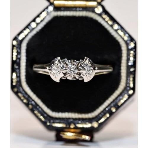 Old Original Vintage 14k Gold Natural Diamond Decorated Pretty Ring