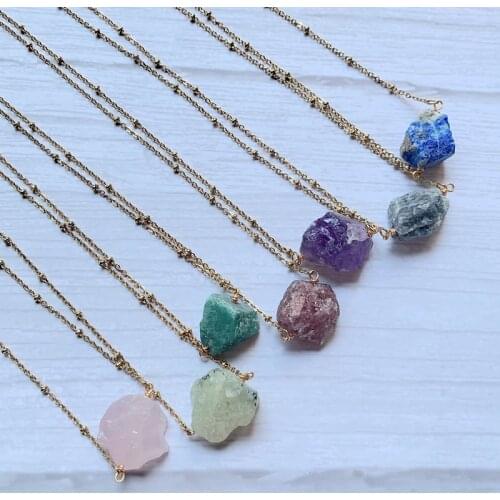 Reiki Healing Stone Pendulum Rock Crystal Necklaces Natural Amethysts Lapis Tourmaline Fluorite Pink Quartz Pendant Necklaces