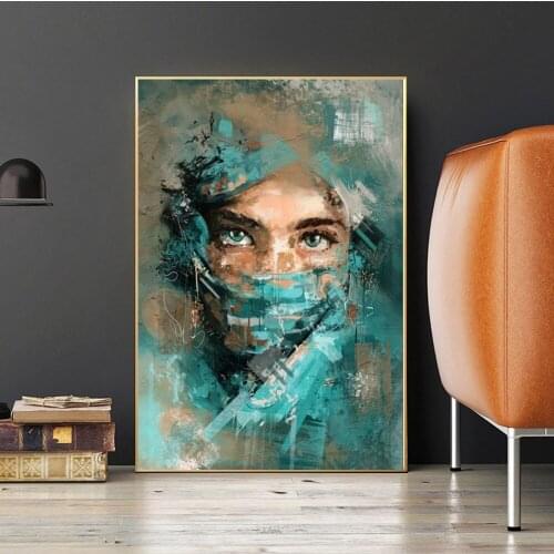 Green Gauze Masked Woman Abstract Oil Painting Art Deco Painting and Living Room Decoration Watercolor Painting