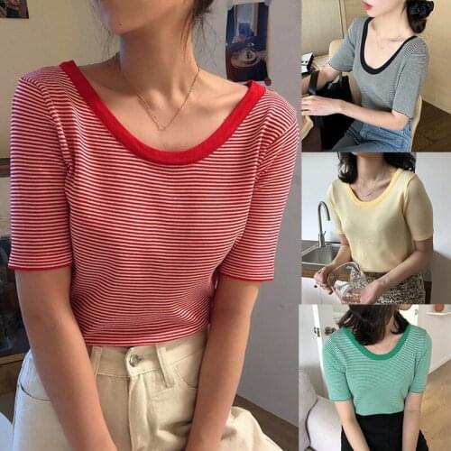 Summer Fashion Striped Women Tops O Neck Short Sleeve Casual T-shirt Harajuku Style Girls Tshirt 2020 New