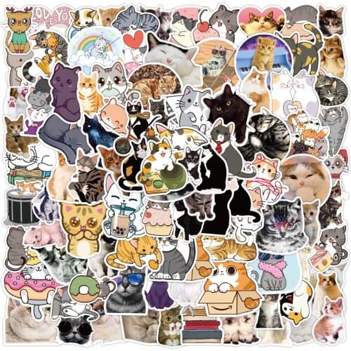 10/50/100PCS New Kawaii Cat Stickers Decal for Girl Cute Cartoons Animal Sticker To DIY Suitcase Stationery Water Bottle Guitar