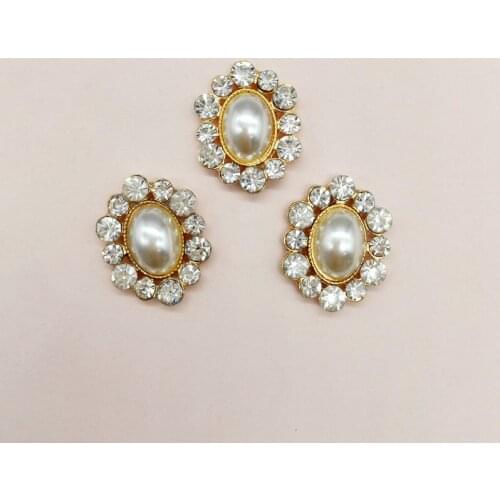 10 Pcs/Lot Oval Alloy Diamond Buckle Flower-shaped Pearl Rhinestones Pearl Button Wedding DecorationDecorative Craft Accessories