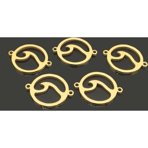 10pcs Two Hole Sea Wave Spray Gold Stainless Steel DIY Bracelet Necklace Charm for Women Wish Jewelry
