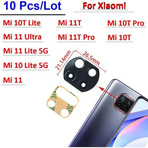 10 PCS/Lot，For Xiaomi Mi 10T Lite 5G / Mi 11 Ultra Camera Glass Lens Back Rear Camera Glass Lens with Glue Replacement