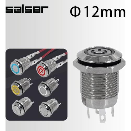 12mm DIY 2 Pins Power Supply With Lamp Connector Latching/Lock Momentary/Reset Waterproof Metal Push Button Switch