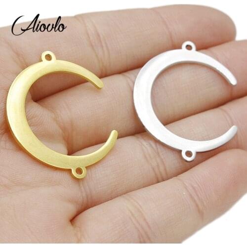 Aiovlo 5pcs/lot Stainless Steel Crescent Bracelet Connectors Necklace Charms Pendant DIY Earring Jewelry Making Handcrafted
