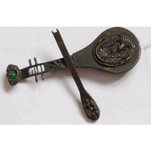 Antique Antique Collections Old Commodities Pipa Patterns Ancient Qing Dynasty Old Copper Locks,free shipping