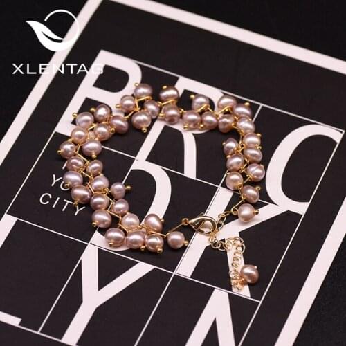 Xlentag Handmade Natural Fresh Water Purple Pearl Bracelets For Women Wedding Femme Fine Jewelry bransoletki damskie GB0193A