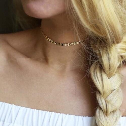 2017 New Simple Vintage Copper Sequin Choker Necklaces for Women Girls Chocker Collar Bijoux Neck Jewelry Gifts