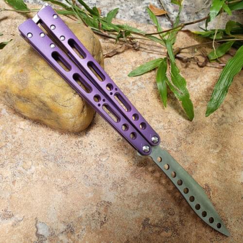 EX10 Butterfly Trainer Knife 440 Blade Purple Titanium Handle survival Hunting camping Folding Pocket Knife Gift knife