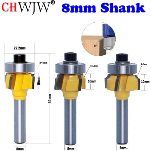 CHWJW 1PC 8mm Shank high quality Woodworking Milling Cutter R1mm R1.5mm R2mm Trimming Knife Edge Trimmer 4 Teeth Wood Router Bit