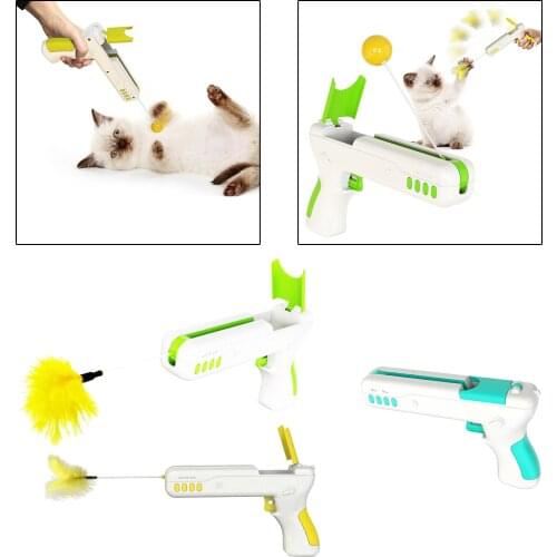 Cat Fetch Toy Manumotive Ball Feather Teaser Cat Interactive Playing Chasing Toy