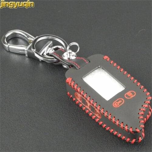 Jingyuqin Handmade 5 Buttons Remote Leather Key Cover Case for Tomahawk TW9010 TW9030 Two Way Alarm System LCD Keychain