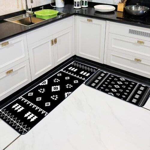 Black White Geometry Printing Kitchen Carpets Area Rugs For Bedroom Bed Size Doormat Non-slip Vloerkleed Tapete