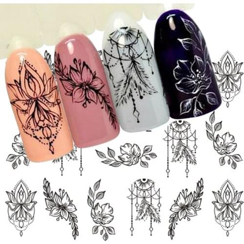 1 Sheet Jewelry Flower Water Decal Black Sticker For Nail Pattern Painting Wrap Paper Foil Tip Tattoo Manicure SASTZ766-778