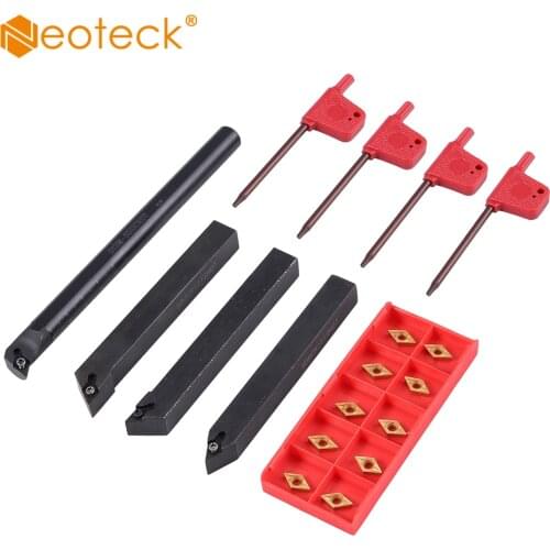 Neoteck 4 Set 12mm Shank Lathe Turning Tool Holder Boring Bar+ 10x Carbide Insert Blades Carbide Inserts