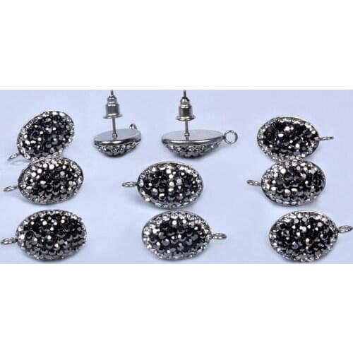 11x15mm 2pcs/lot Earrings Accessories Black Rhinestone Oval Earrings Base Connectors Linkers DIY Jewelry