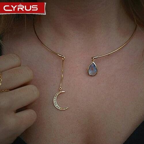Boho Crescent Crystal Necklace Choker Collar Necklaces Colgantes Mujer Moda Sieraden Colier Pendant Jewelry Party Wedding Gift