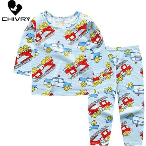 New Kids Boys Girls Pajama Sets Cartoon Print Long Sleeve O-Neck T-Shirt Tops with Pants Toddler Baby Autumn Sleeping Clothing
