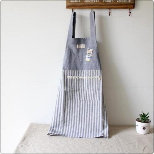 Yarn-dyed Striped Cloth, Cotton, Linen and Suspender Apron, Korean Fashion Couples Home Daily Use