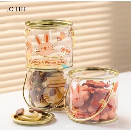 JO LIFE Cartoon Tinplate Candy Box Transparent Snack Jar Household Storage Box Cookie Baking Wrapping Package Box