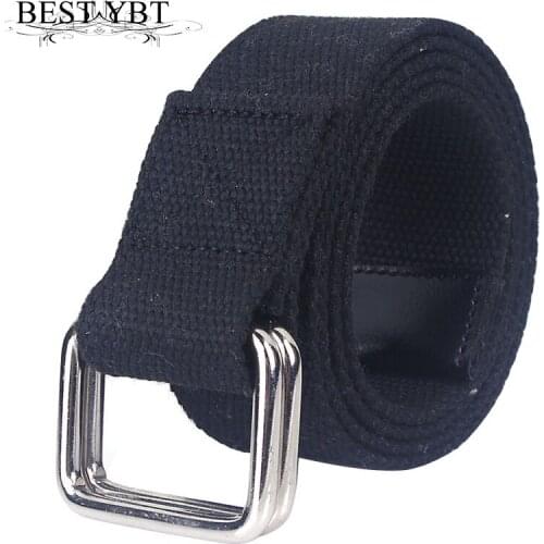 Best YBT Unisex belt simple canvas Alloy Double ring buckle Men belt casual simple solid color Men and Women cowboy belt