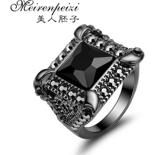 Luxury Square Cut Black Cubic Zircon Mens Ring Wedding & Engagement Jewellery Rings for Women Men Fashion Jewelry