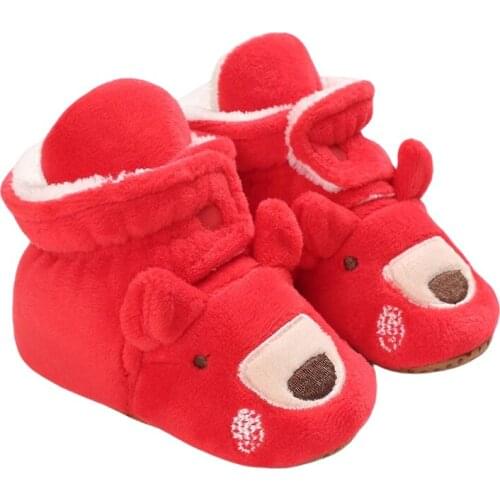 Christmas Unisex Baby Fleece Booties Newborn Boys Girls Cartoon Plush Cotton Shoes Soft Sole Warm Winter Infant Slippers 0-18M