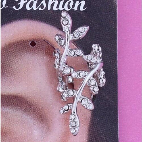 Retro Punk Silver Leaf Piercing Clip Earrings Hollow Out U Pattern Crystal Ear Cuff Wrap Earrings Statement jewelry Ear Stud