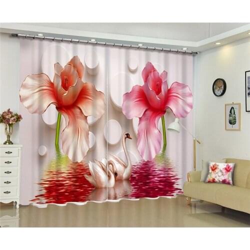 Curtains bedroom modern Luxury Blackout 3D Window Living Room wedding Cortinas Drapes Rideaux Customized Pink flower pillowcase