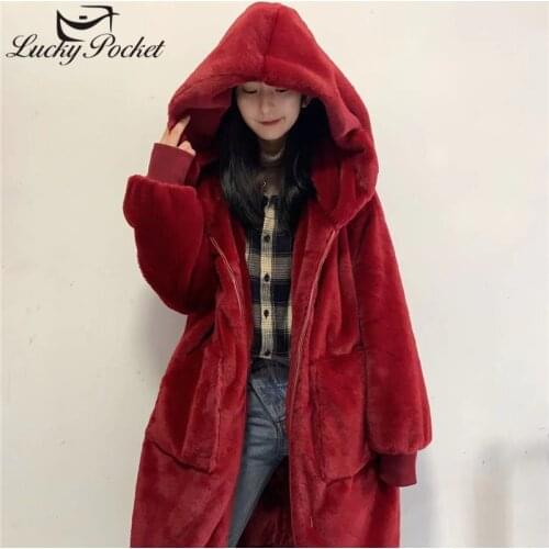 Women Winter Hooded Fur Coat Thick Warm Solid Color High Quality Faux Rabbit Fur Coat Female Luxury Long Plus Size Overcoat ZY15