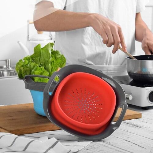 Folding Drain Basket Silicone Vegetable Washing Basket Filter Water Square Kitchen Fruit Basket Washing Basket Portable Storage