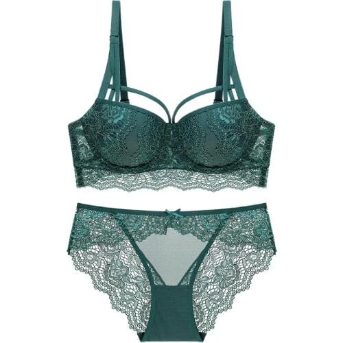 Sexy Gathered Lace Women Lingerie 3/4 Cup Top Thin Bottom Thick Bra Suit Bow Rear Three Row Buckle Girl Underwear