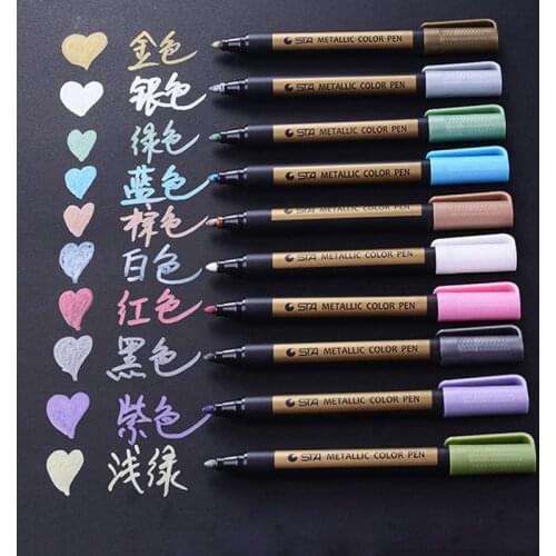 STA 10 Colors Metallic Art Marker Pen DIY Graffiti Scrapbooking Crafts Waterproof Oil Paint Pen For Stationery School Supplies