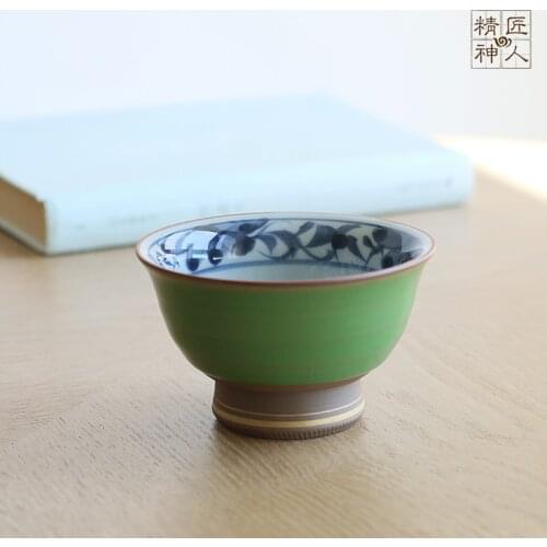 Spot Japan imports have field burning green glair colour fa cup bowl best masters cup, ceramic tea